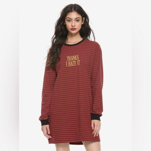 Hot Topic | Striped Tunic Dress | Red & gold | Thanks I Hate It | Women's Small - Picture 1 of 6